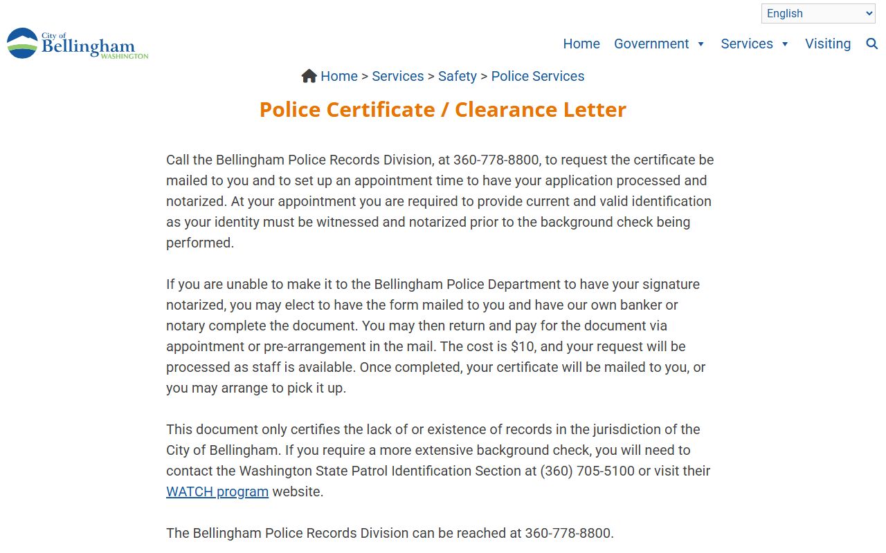 bellingham arrest records clearance letters