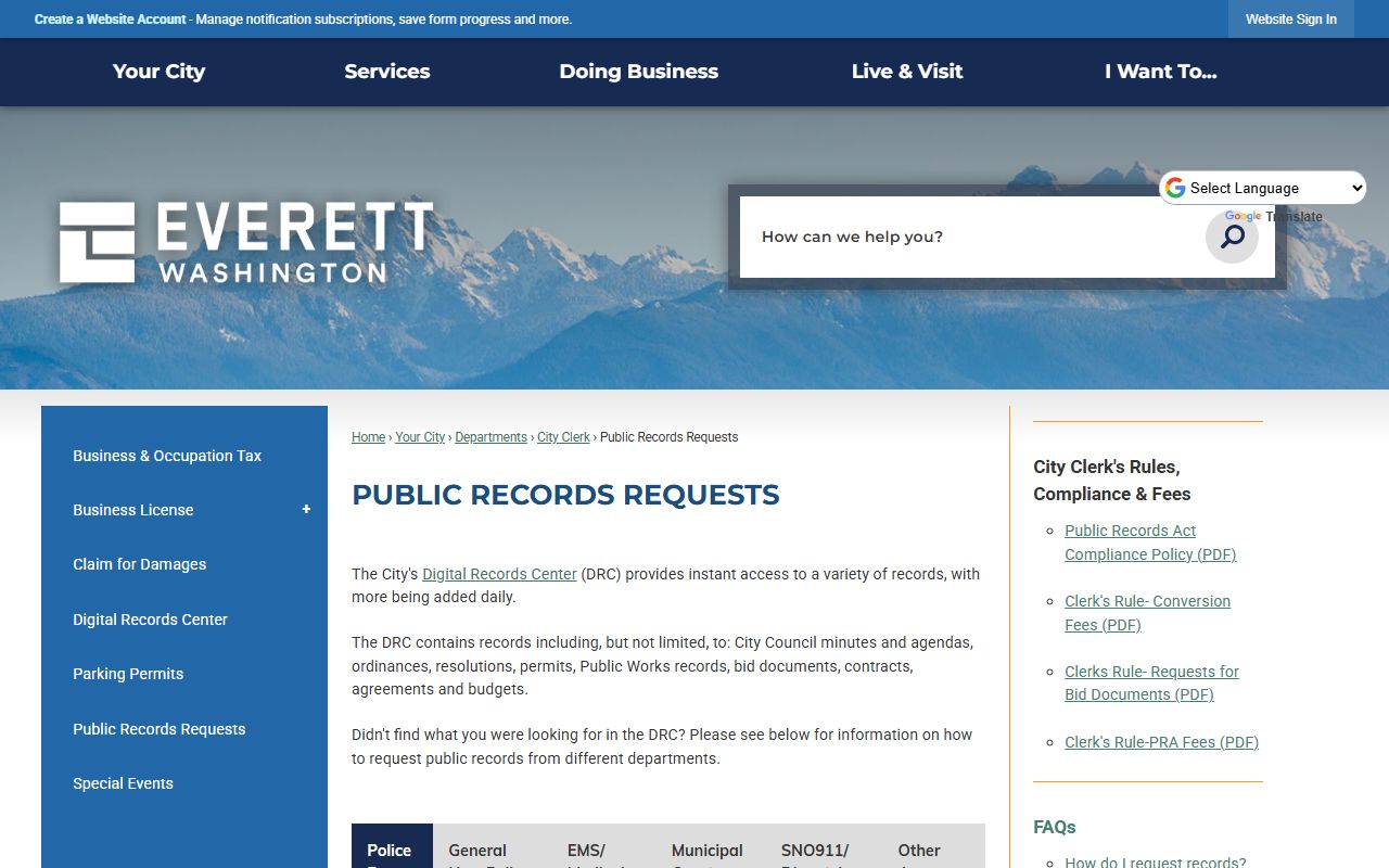 everett arrest records public records requests