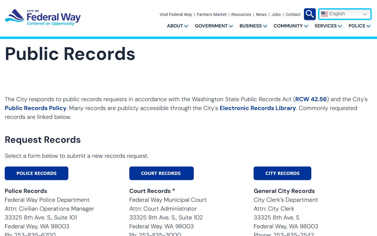 federal way arrest records public records