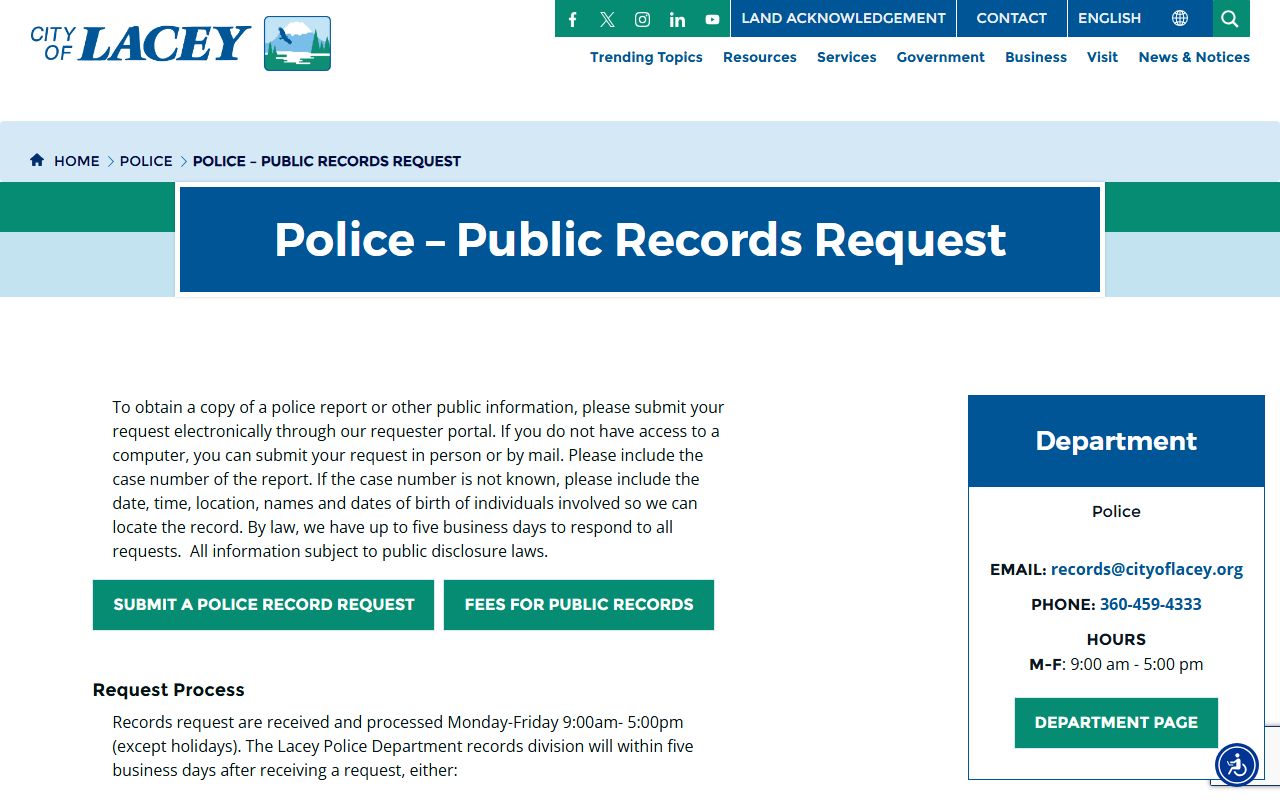 lacey arrest records police records division