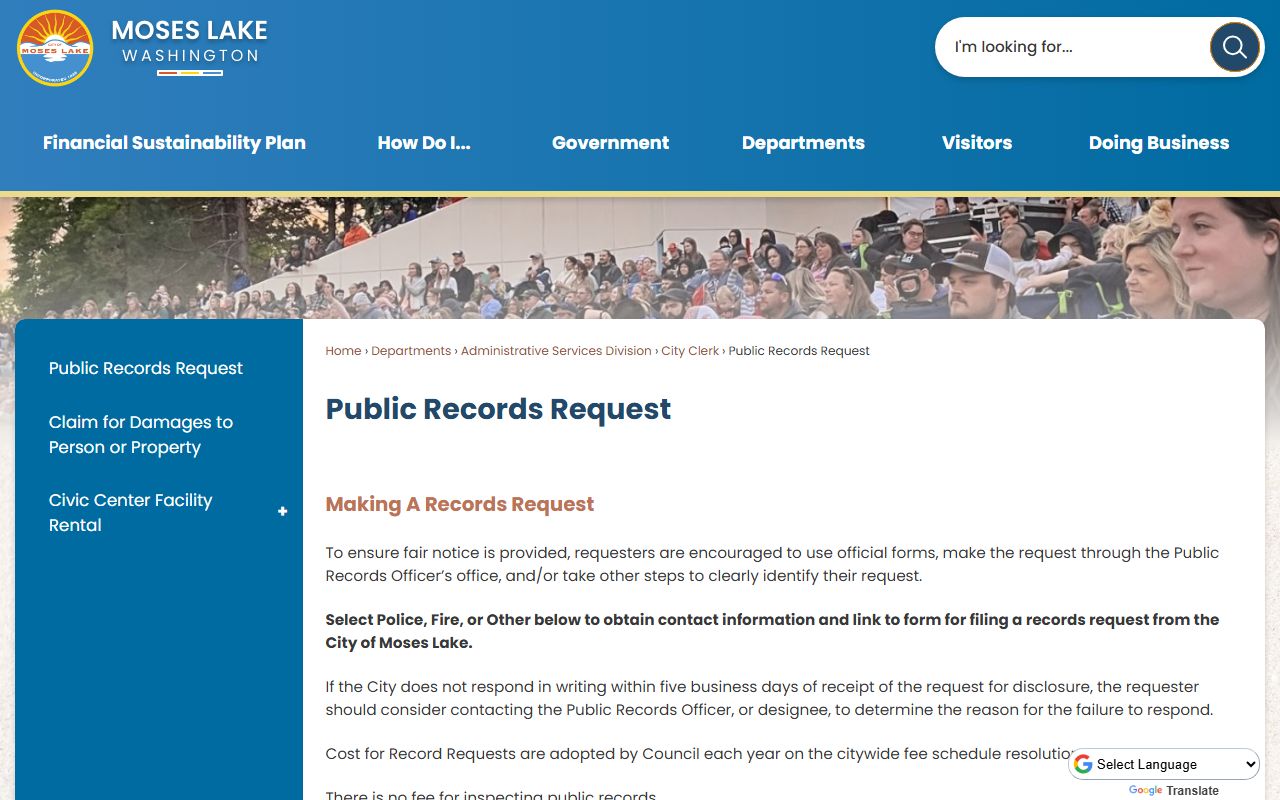 moses lake arrest records public records request page