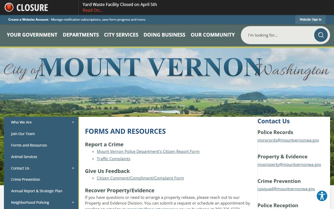 mount vernon arrest records police forms and resources page