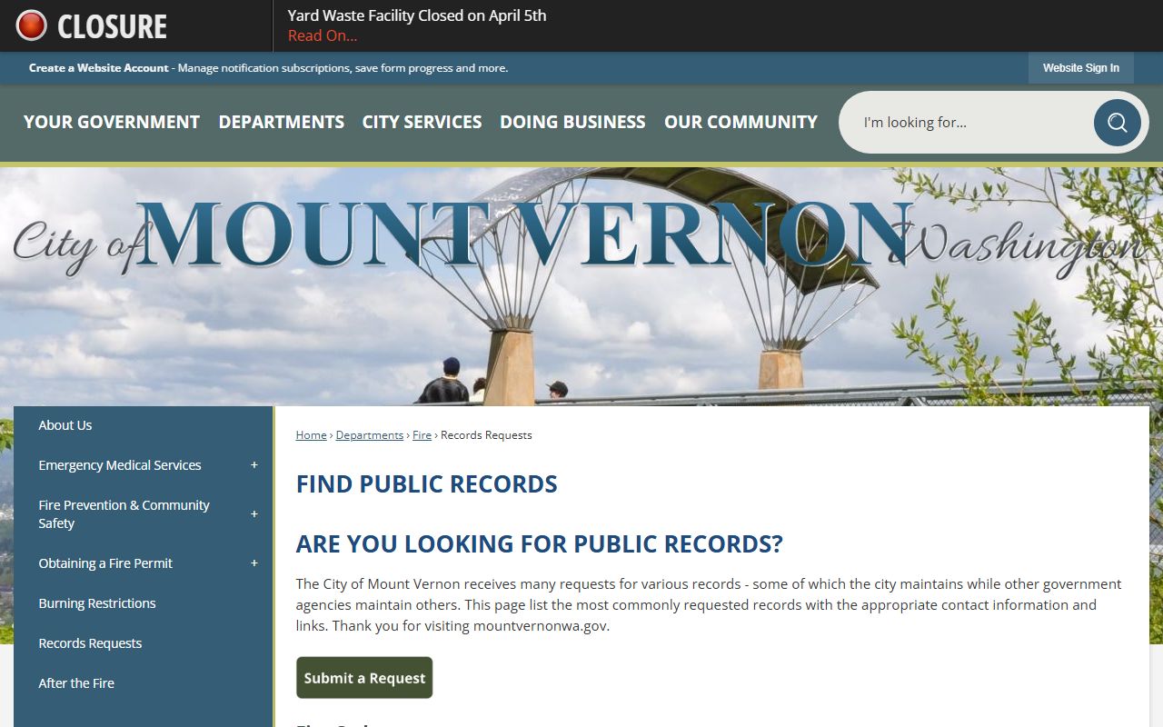 mount vernon arrest records records request page