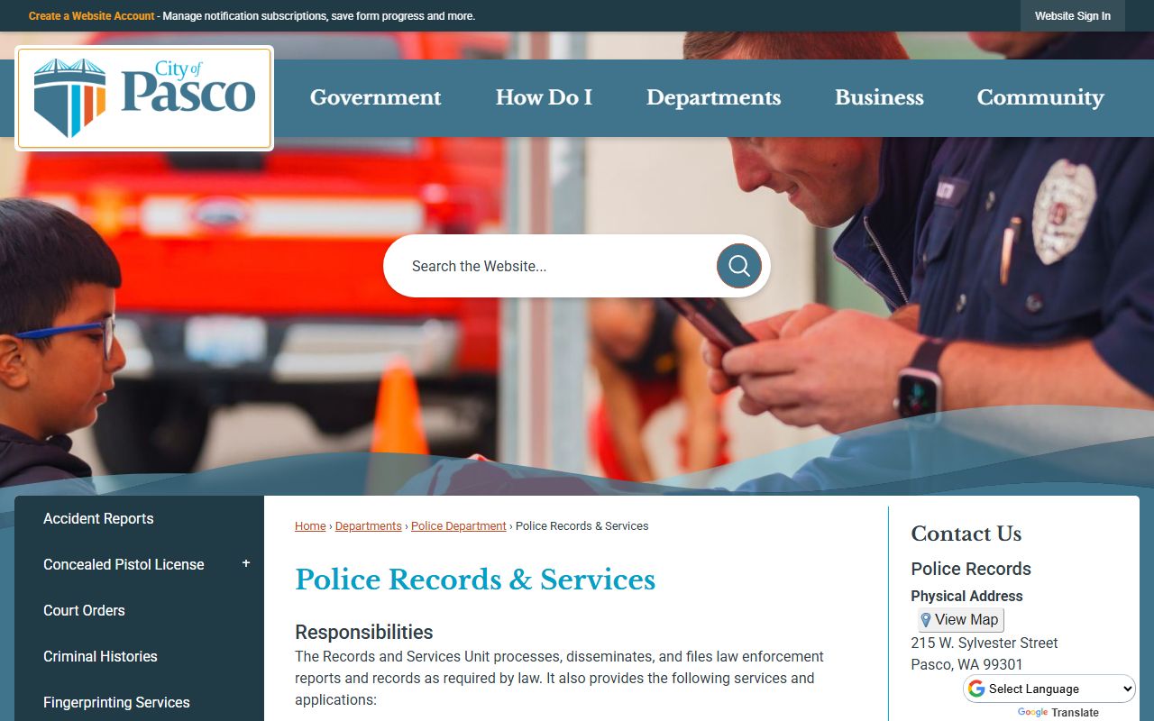 pasco arrest records police records services page