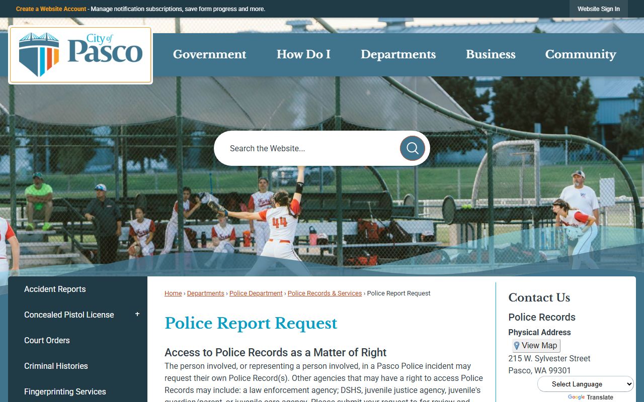 pasco arrest records police report request form