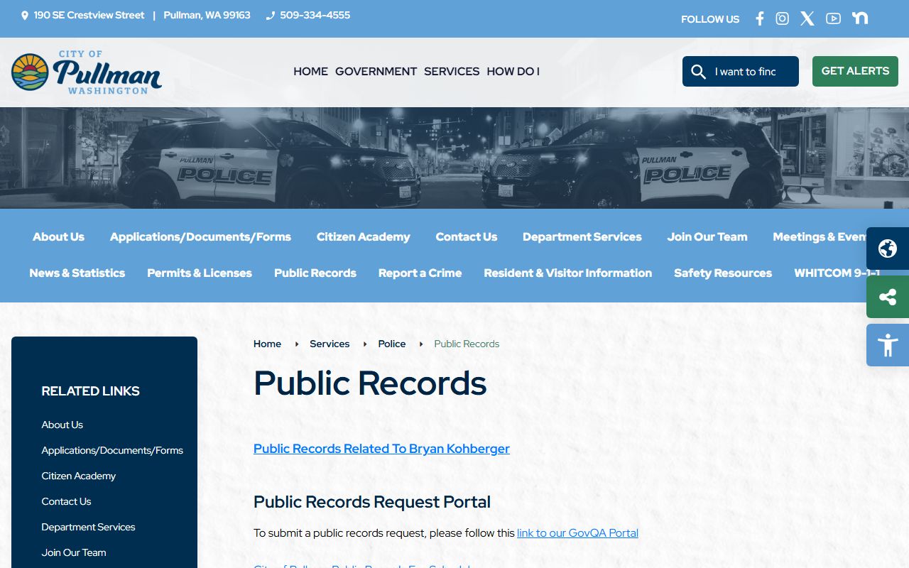 pullman arrest records police public records page