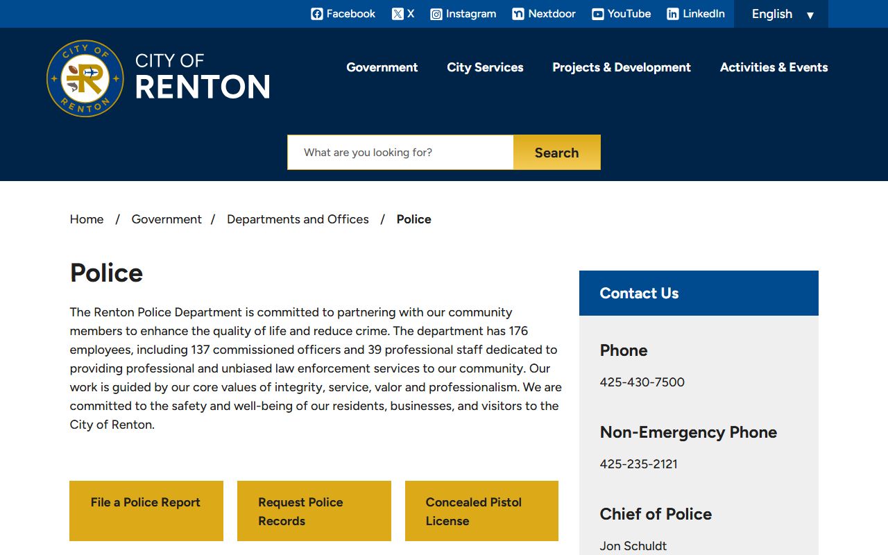 renton arrest records police department