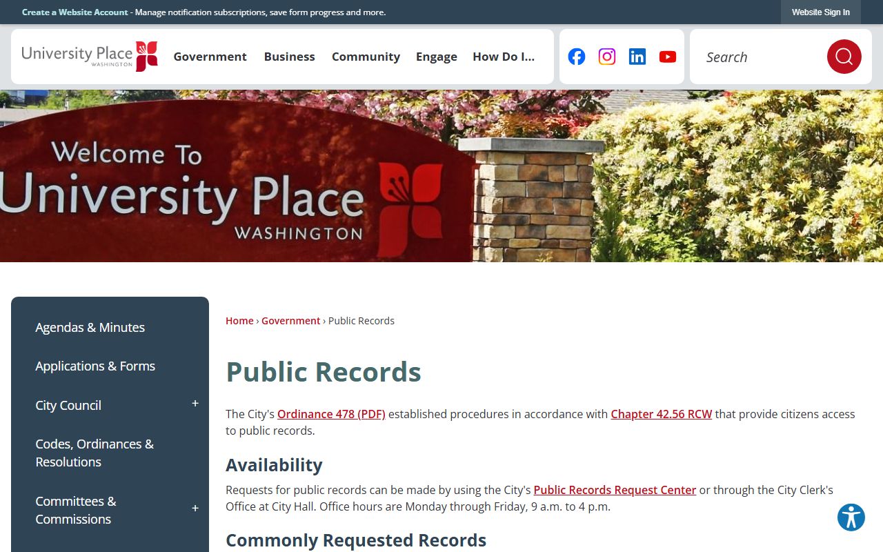 university place arrest records public records request page