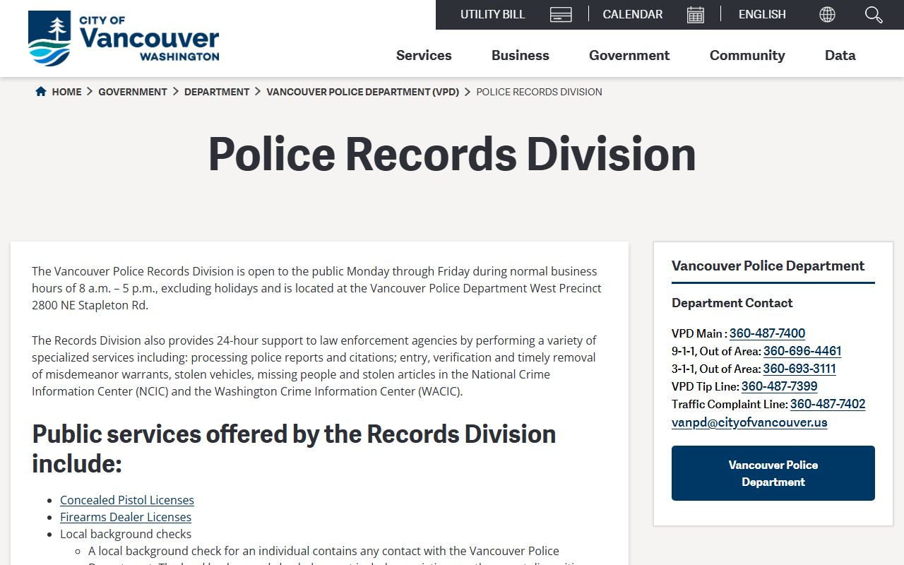 vancouver arrest records police records division