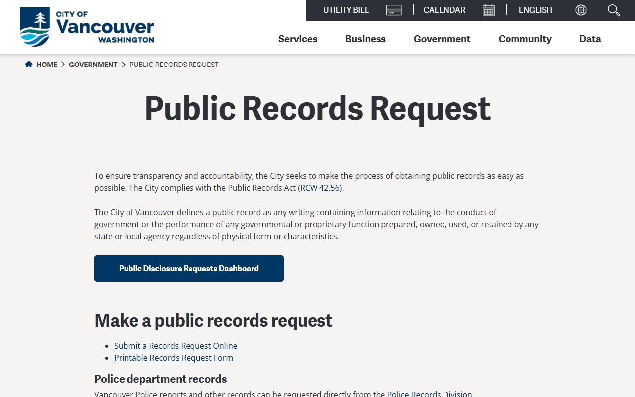 vancouver arrest records city public records portal