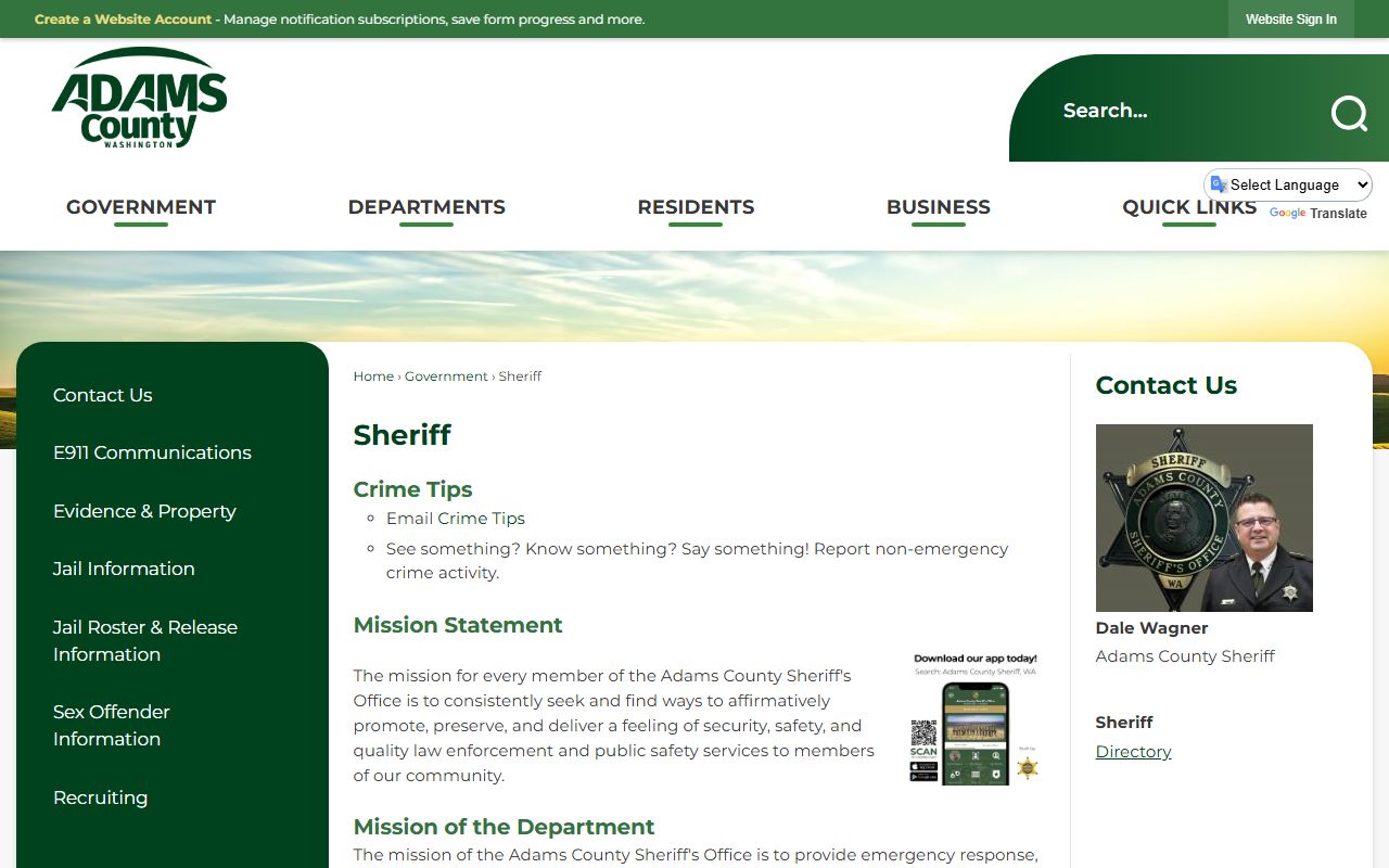 Adams County Sheriff's Office page for booking records and arrest information