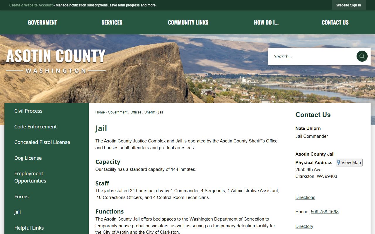 Asotin County Jail booking records and inmate information