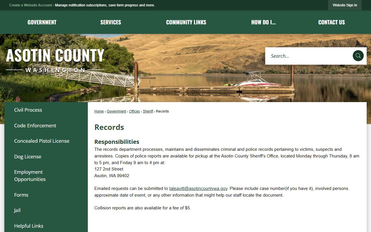 Asotin County Records Department for criminal and police records requests