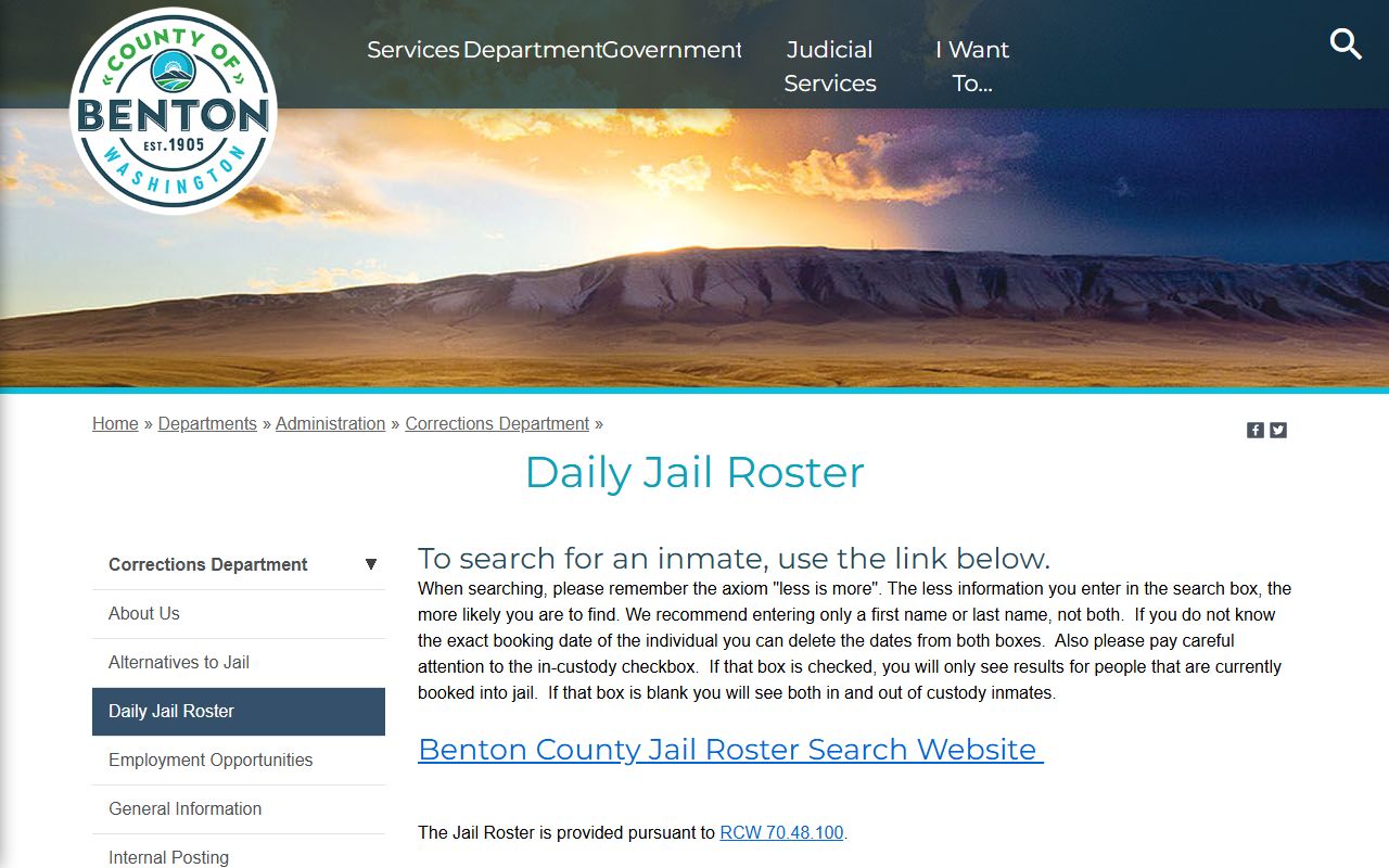 Benton County jail roster search for current inmates and booking records