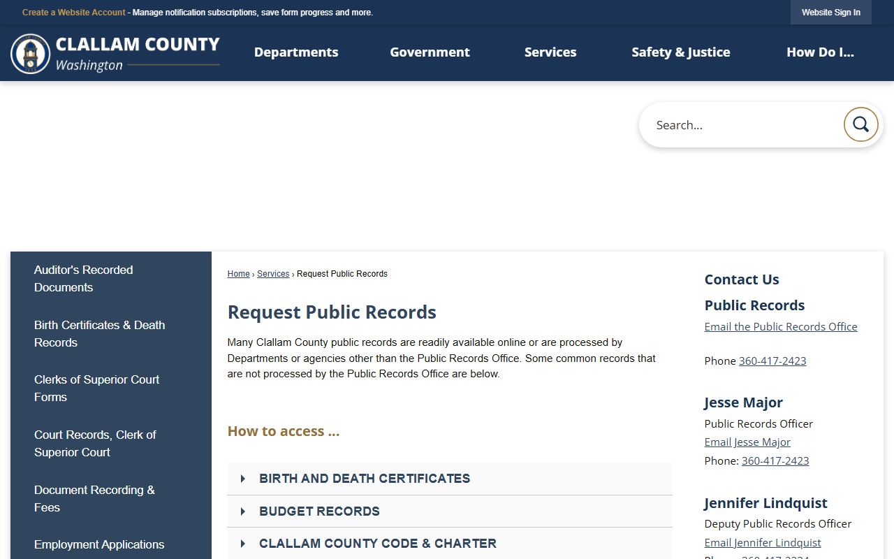 Clallam County Public Records Center for submitting arrest records requests online