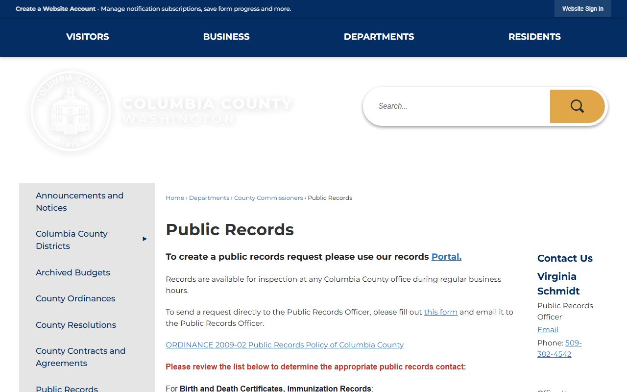 Columbia County public records portal for arrest records and law enforcement document requests