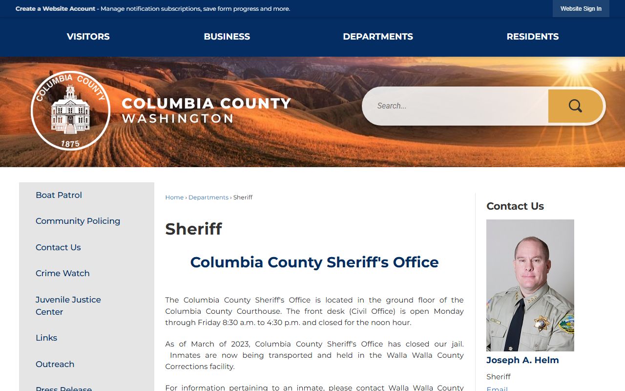 Columbia County Sheriff's Office for arrest records and law enforcement services in Dayton WA