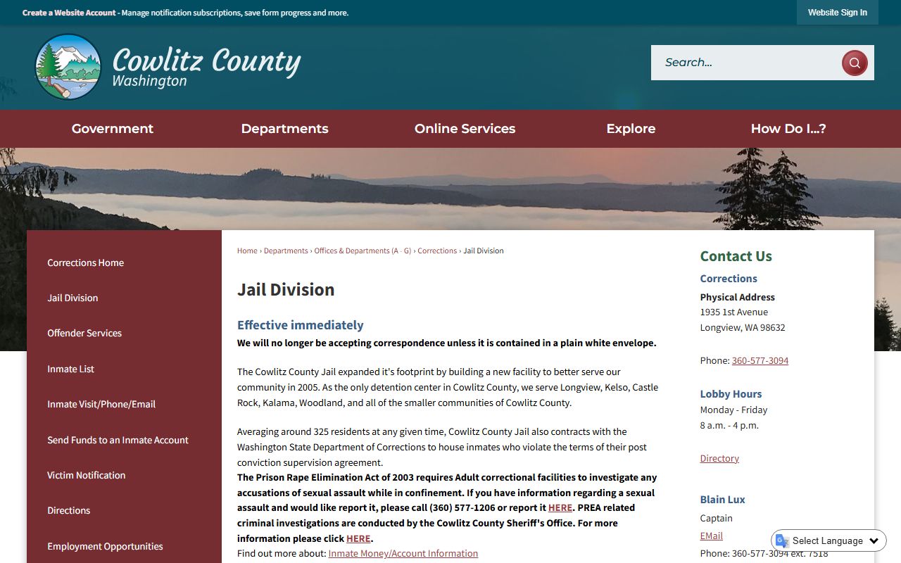 cowlitz county arrest records jail division