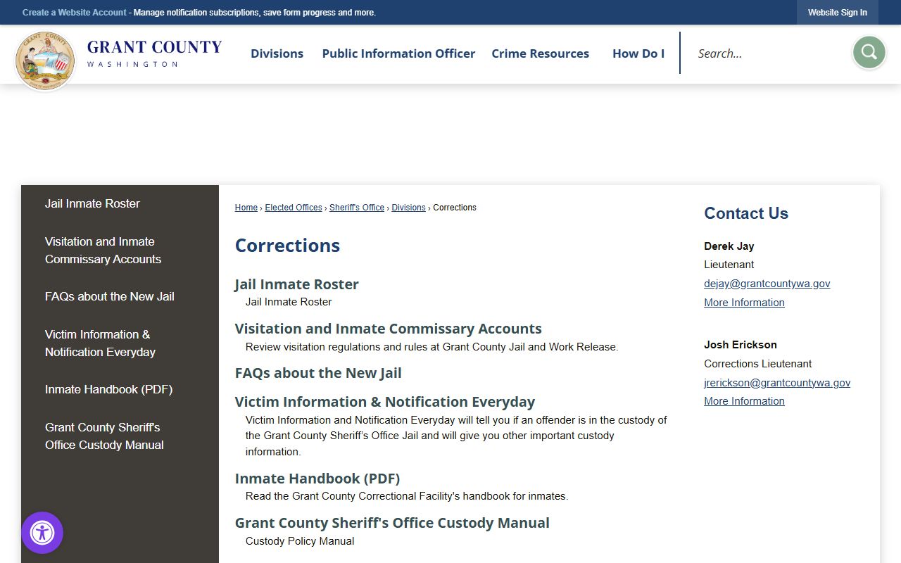 grant county arrest records corrections division