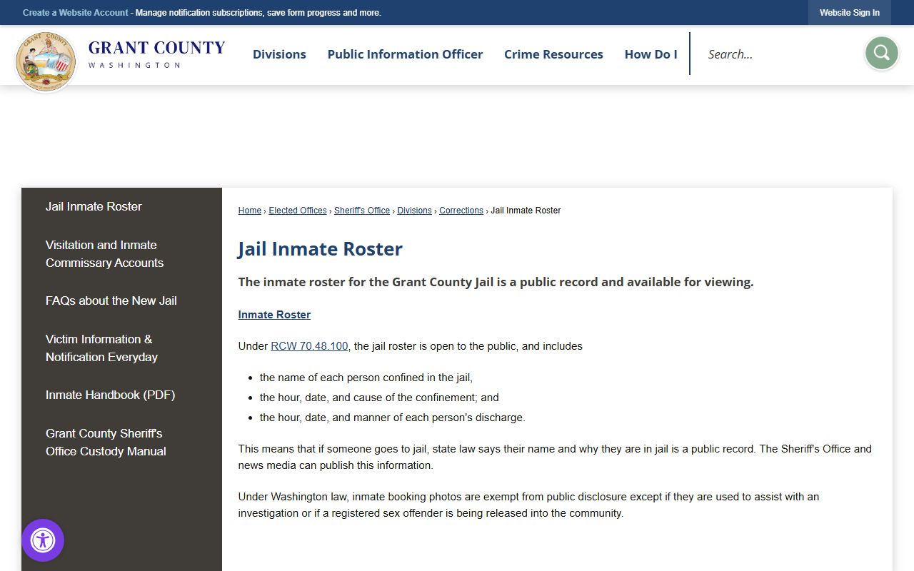 grant county arrest records jail inmate roster