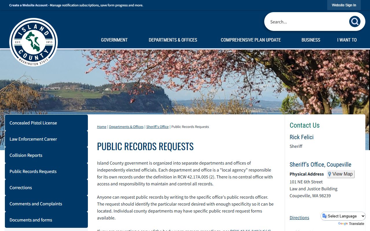 island county arrest records sheriff public records request