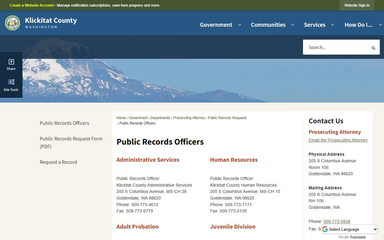 klickitat county public records officers directory