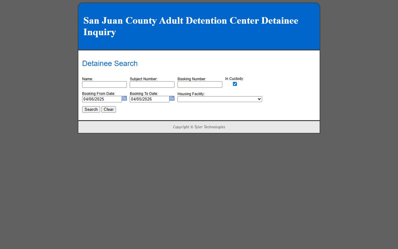 san juan county adult detention center detainee inquiry