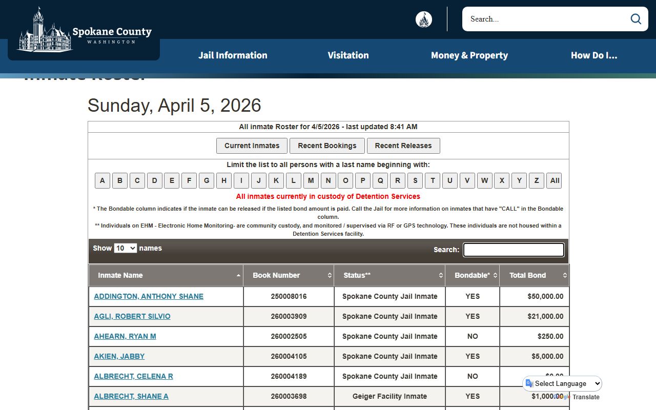 spokane county inmate roster arrest records jail