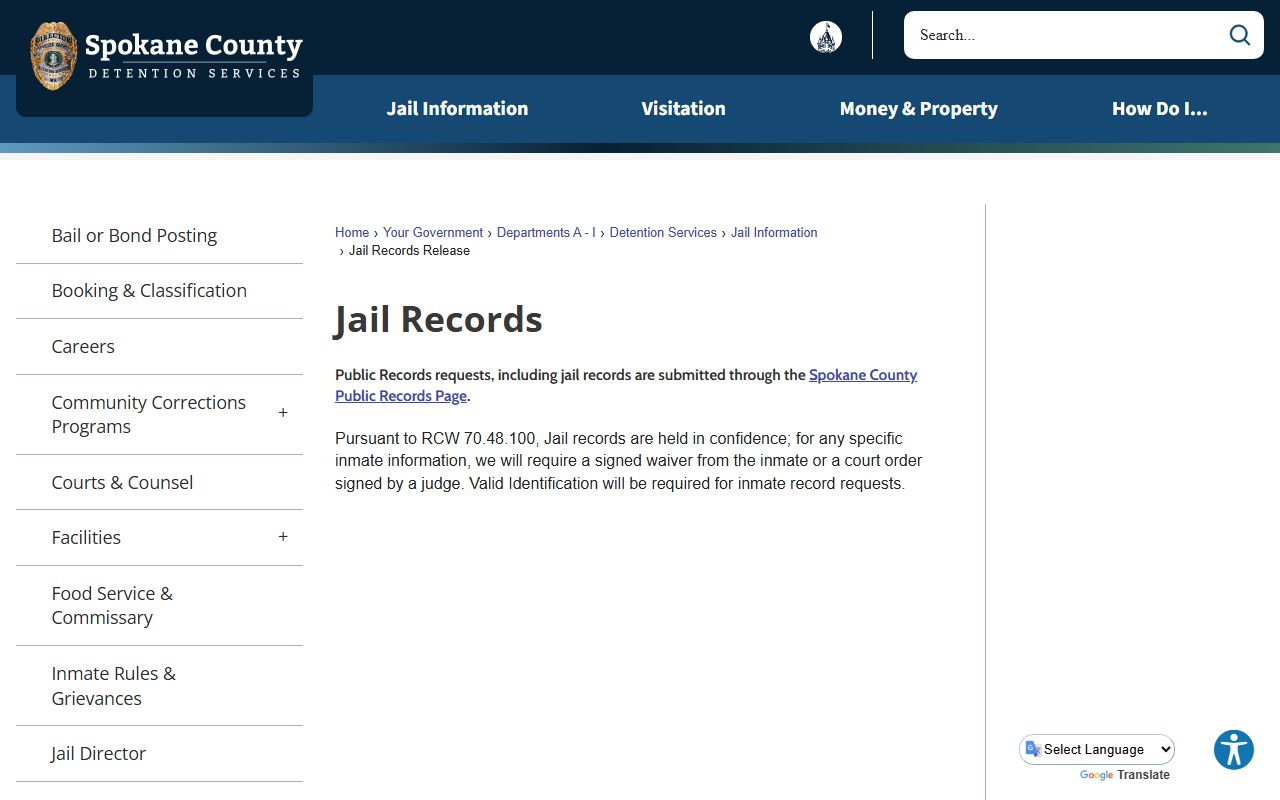 spokane county jail records release arrest records