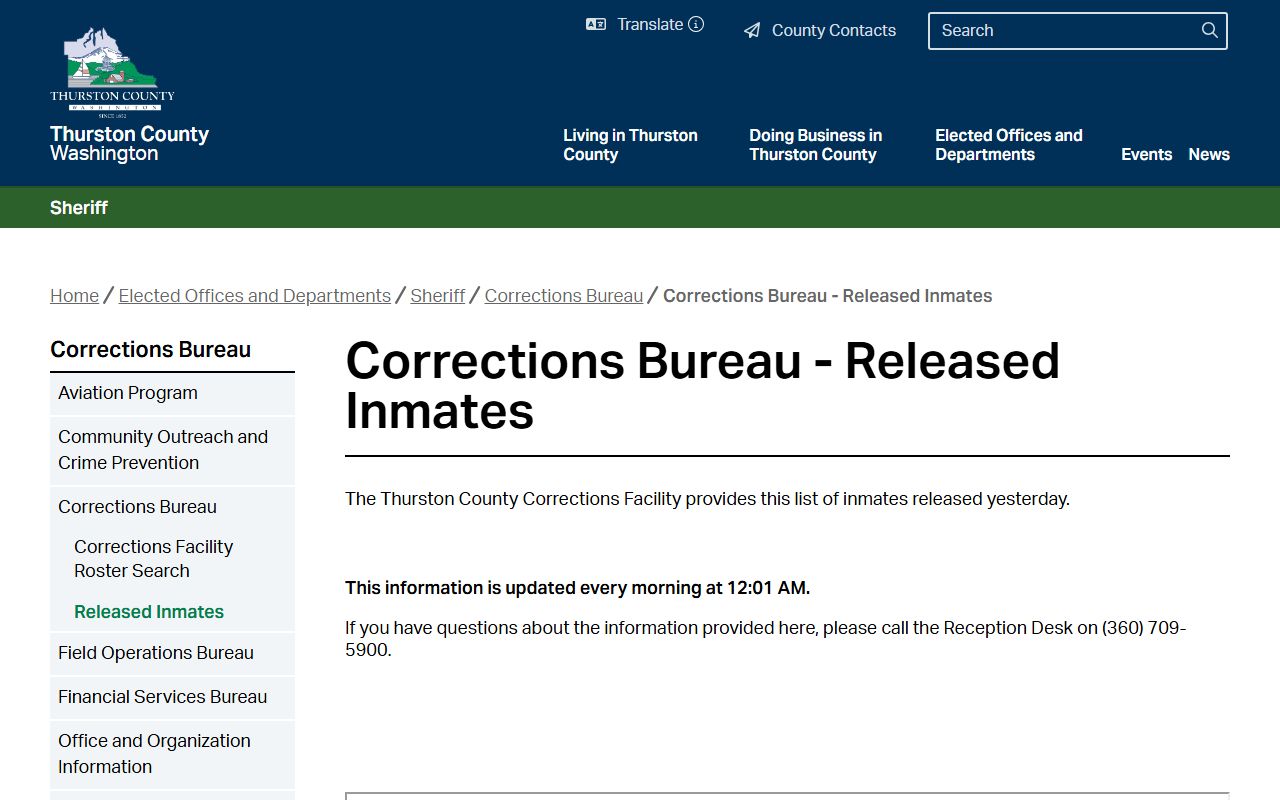 thurston county released inmates list arrest records